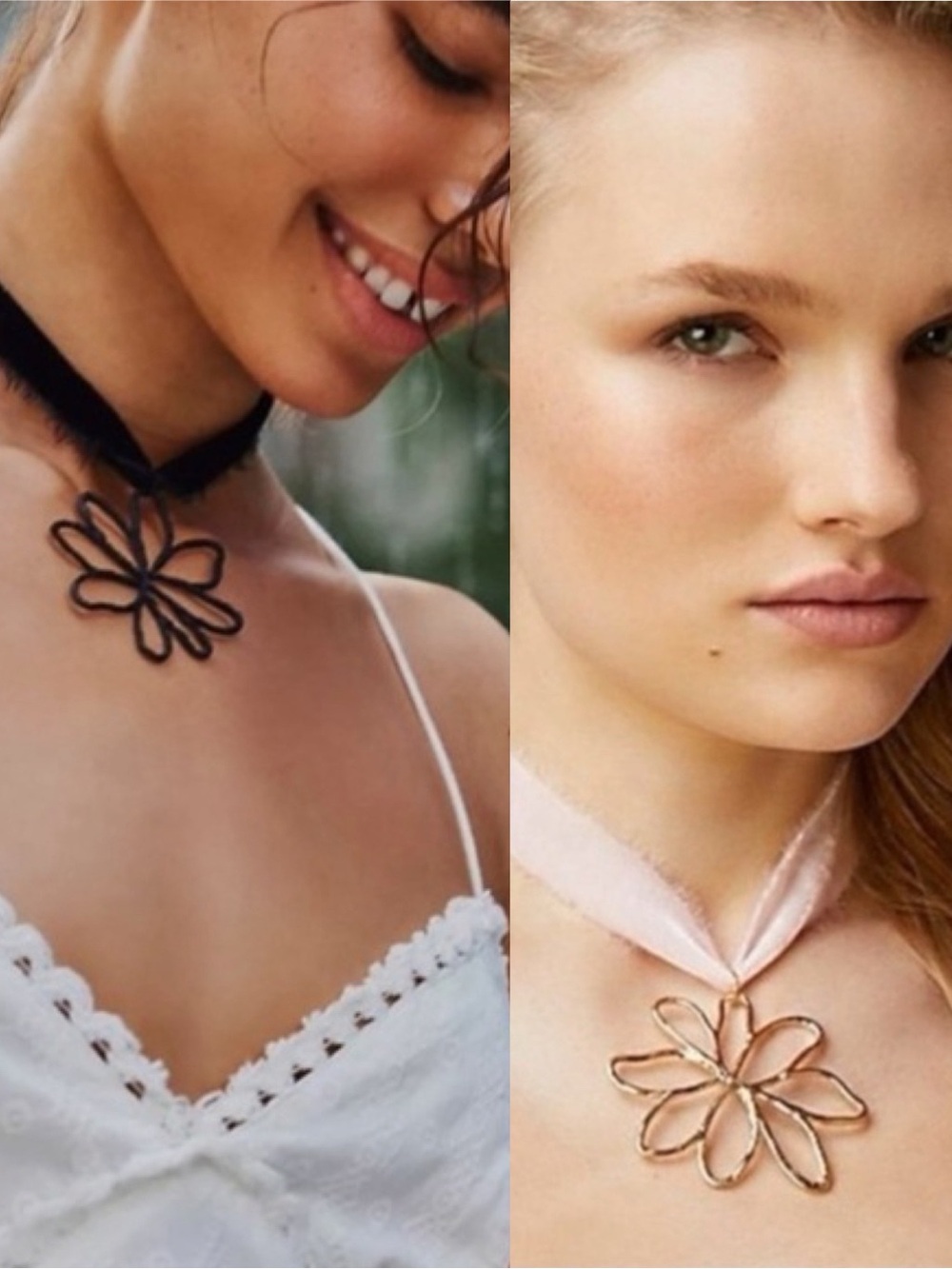 Bundle of: NWT Free People Annabelle Ribbon Choker with Flower in Black & Pink